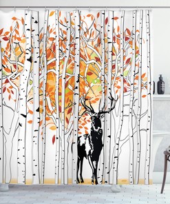 Autumn Orange Leaves Wildlife Shower Curtain - Serene Bathroom Decor