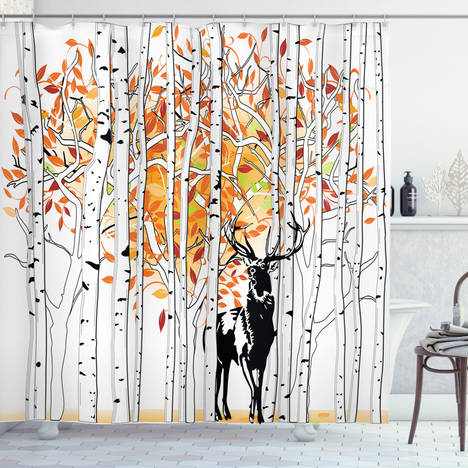 Autumn Orange Leaves Wildlife Shower Curtain - Serene Bathroom Decor