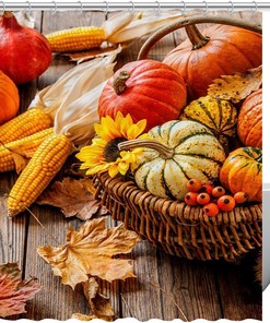 Autumn Pumpkin Fall Leaves Shower Curtains Colorful Design