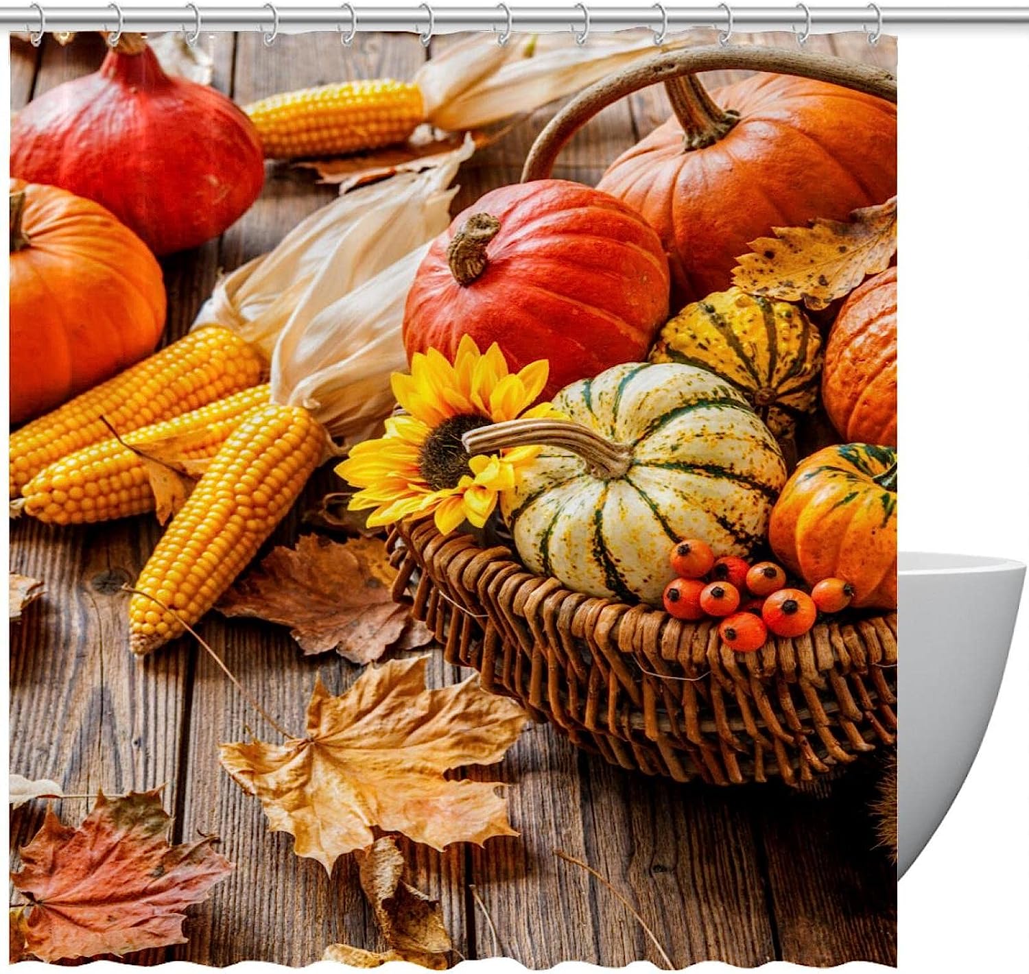Autumn Pumpkin Fall Leaves Shower Curtains Colorful Design