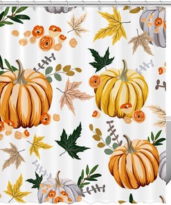 Autumn Pumpkin Flower Leaves Fabric Shower Curtain for Bathroom Decor