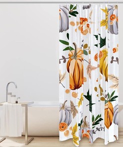 Autumn Pumpkin Flower Leaves Fabric Shower Curtain for Bathroom Decor