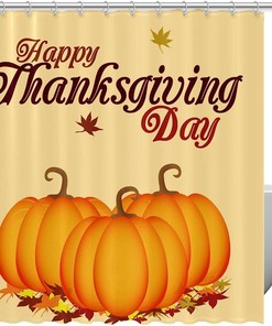 Autumn Pumpkin Leaves Print Fabric Shower Curtain for Cozy Thanksgiving Bathroom