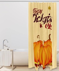 Autumn Pumpkin Leaves Print Fabric Shower Curtain for Cozy Thanksgiving Bathroom