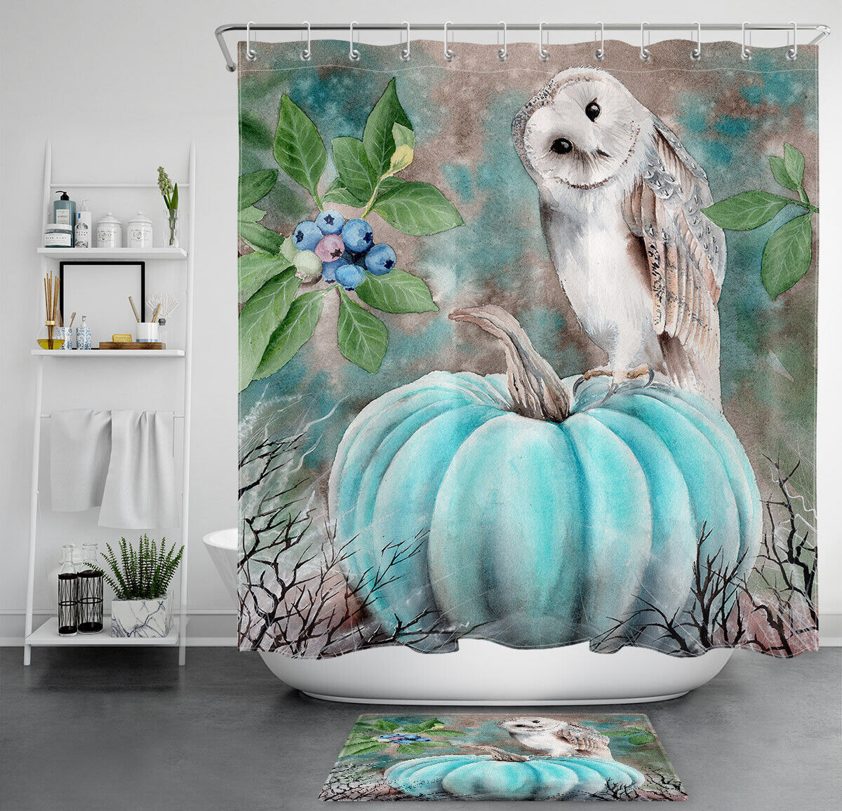 Autumn Pumpkins Cute Owl Shower Curtain Set For Whimsical And Adorable Bathroom Decor