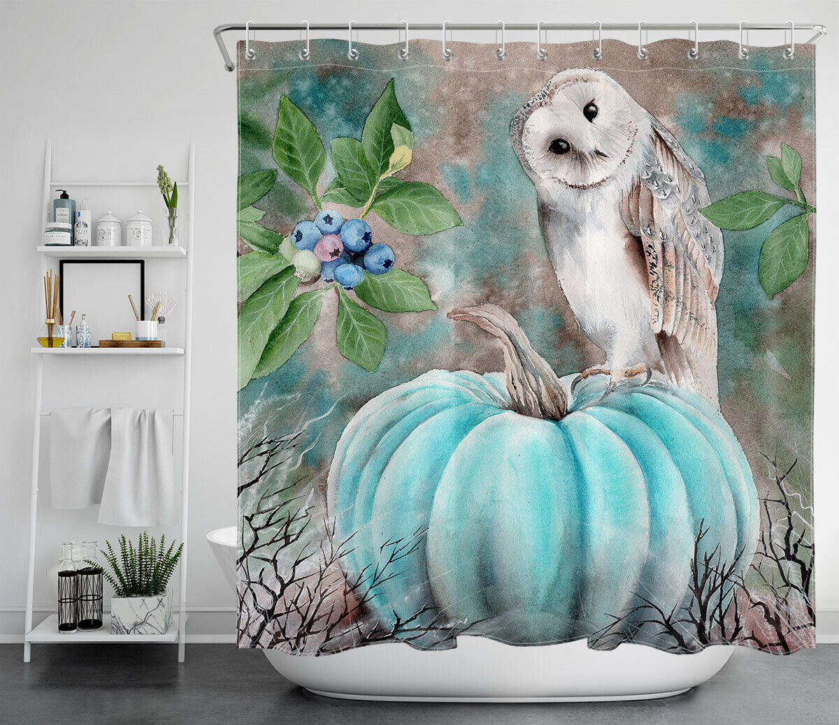 Autumn Pumpkins Cute Owl Shower Curtain Set For Whimsical And Adorable Bathroom Decor - Image 2