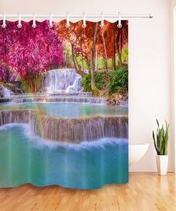 Autumn Scenery Jungle Shower Curtain with Birch Forest Prints 