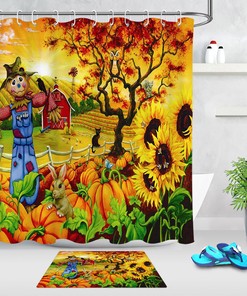 Autumn Sunflower Pumpkins Shower Curtain - Rustic Farmhouse Decor