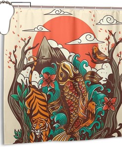 Autumn Sunset Printed Waterproof Halloween Shower Curtain for Bathroom