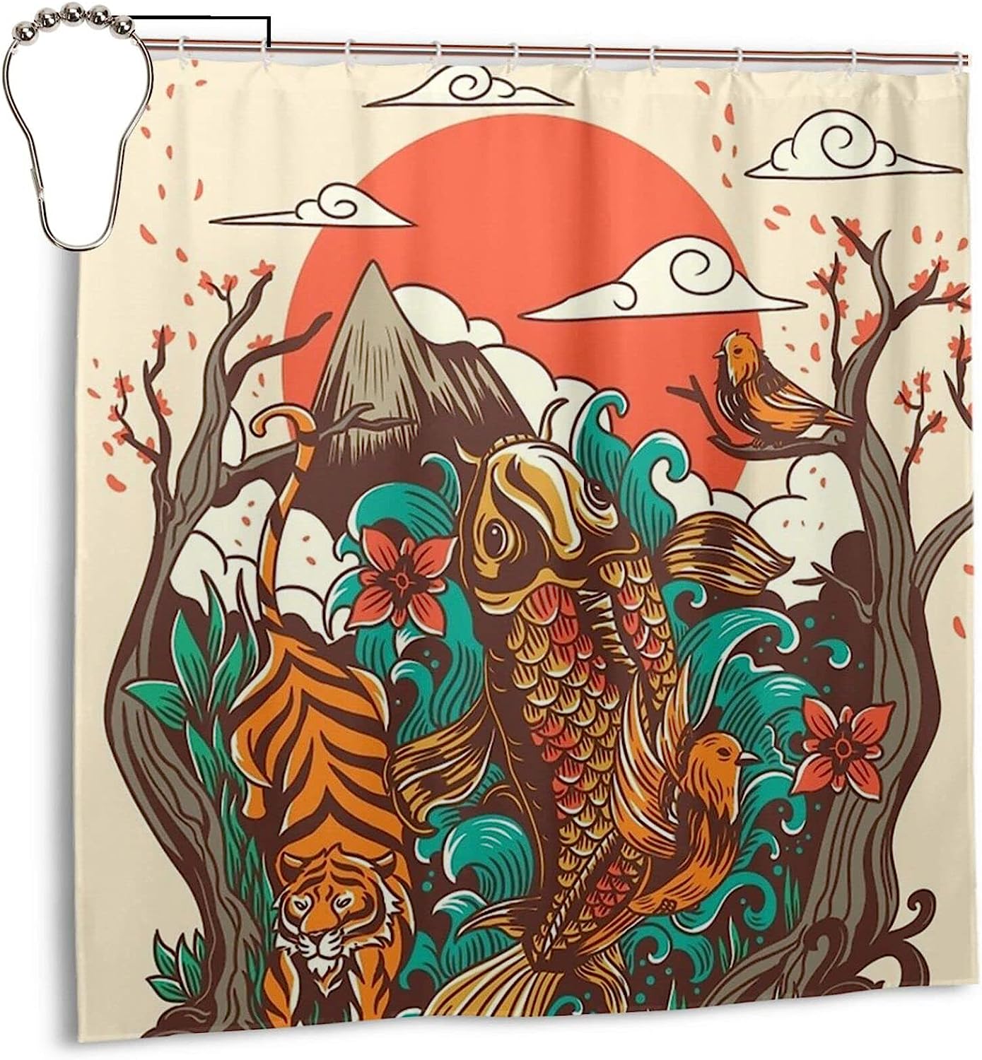 Autumn Sunset Printed Waterproof Halloween Shower Curtain for Bathroom