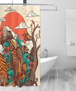 Autumn Sunset Printed Waterproof Halloween Shower Curtain for Bathroom