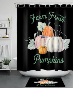 Autumn Thanksgiving Shower Curtain Farm Fresh Pumpkin 