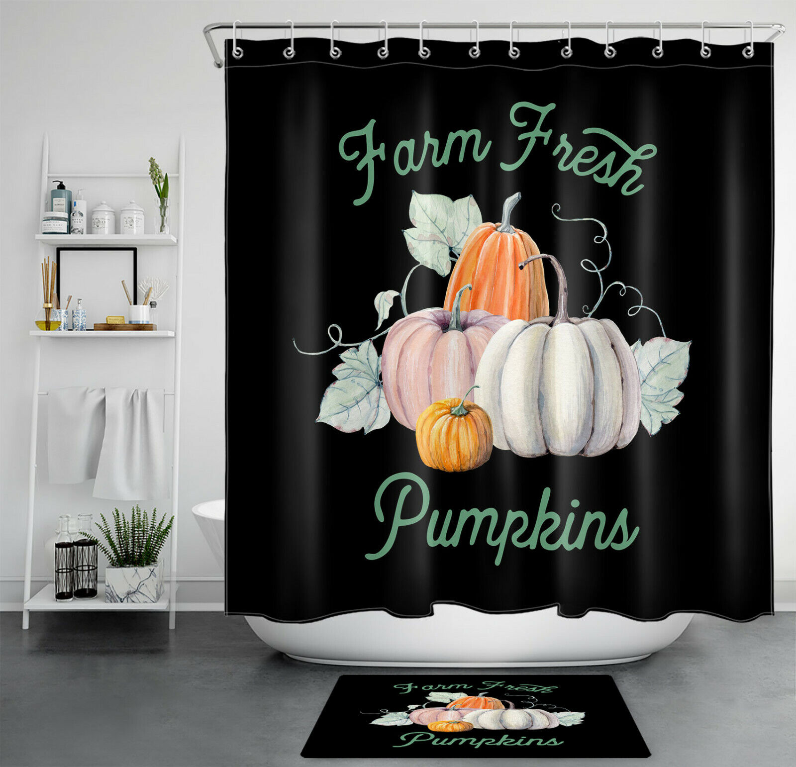 Autumn Thanksgiving Shower Curtain Farm Fresh Pumpkin