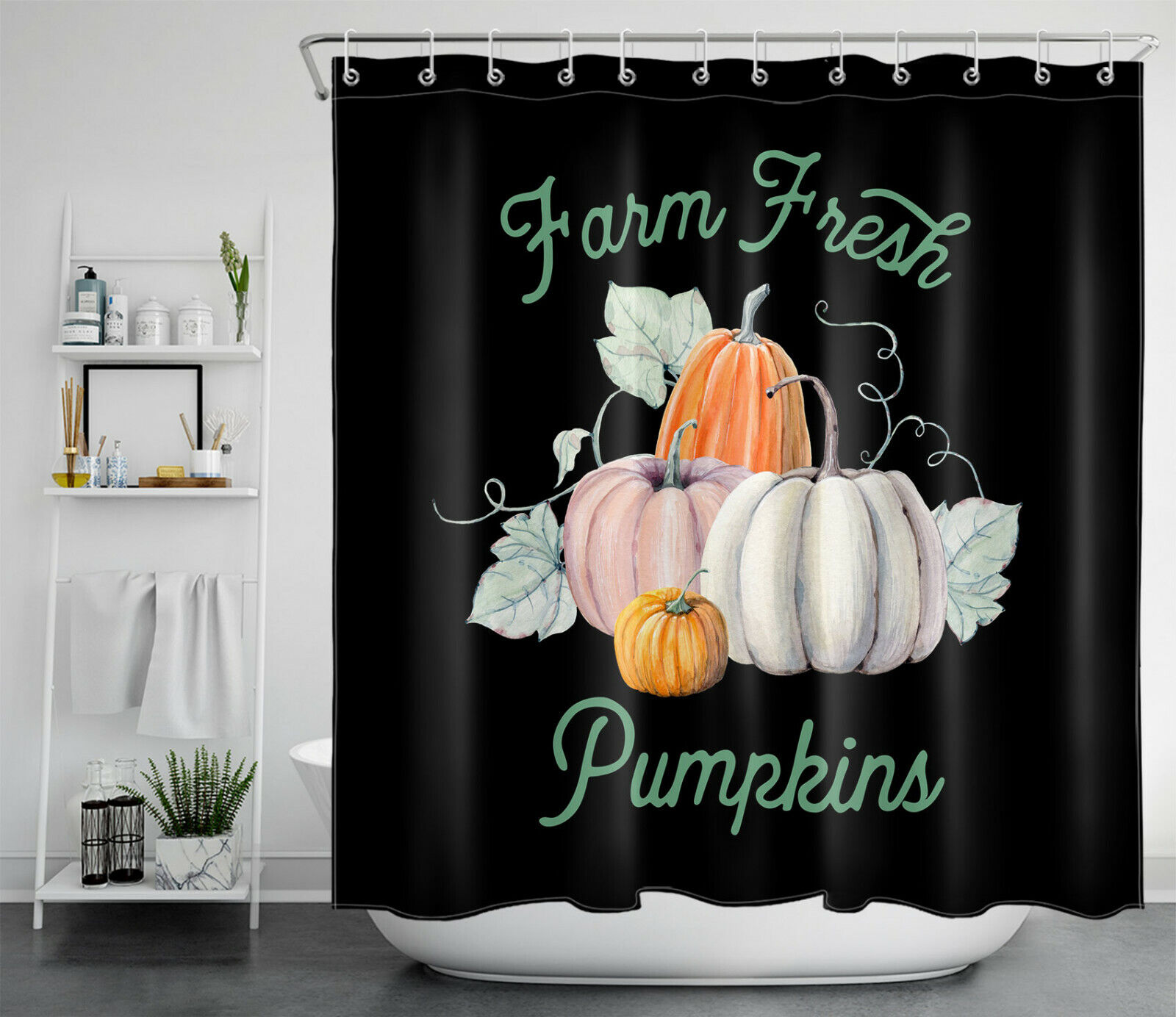 Autumn Thanksgiving Shower Curtain Farm Fresh Pumpkin