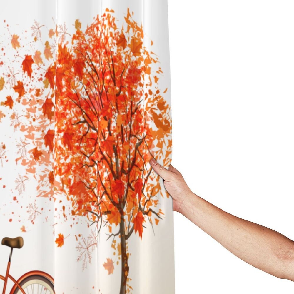 Autumn Trees And Old Bicycles Customizable Shower Curtain, Nature Theme Bathroom Decor