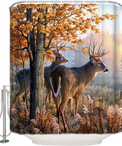 Autumn Wildlife Animal Deers Hunting Season Shower Curtain For Nature Lovers