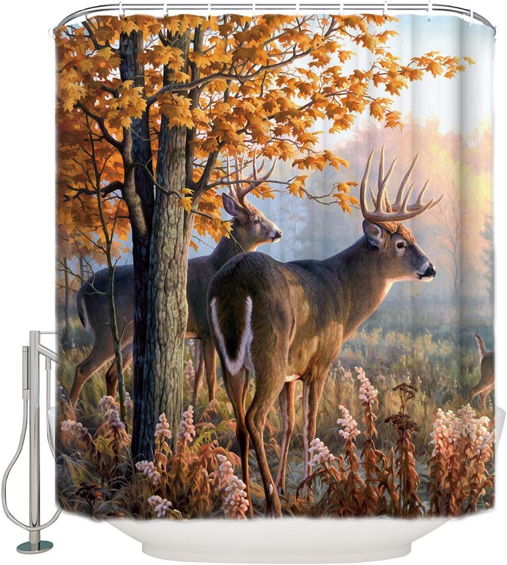 Autumn Wildlife Animal Deers Hunting Season Shower Curtain For Nature Lovers