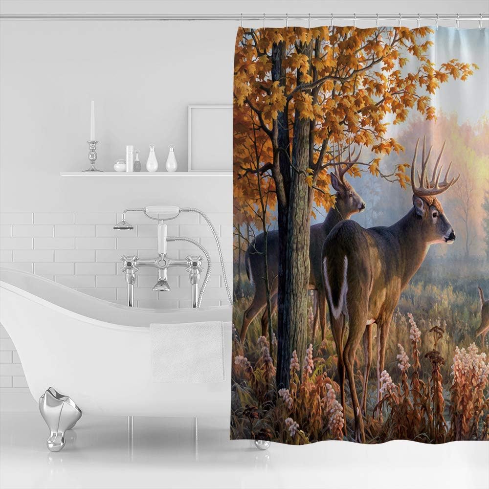Autumn Wildlife Animal Deers Hunting Season Shower Curtain For Nature Lovers - Image 2