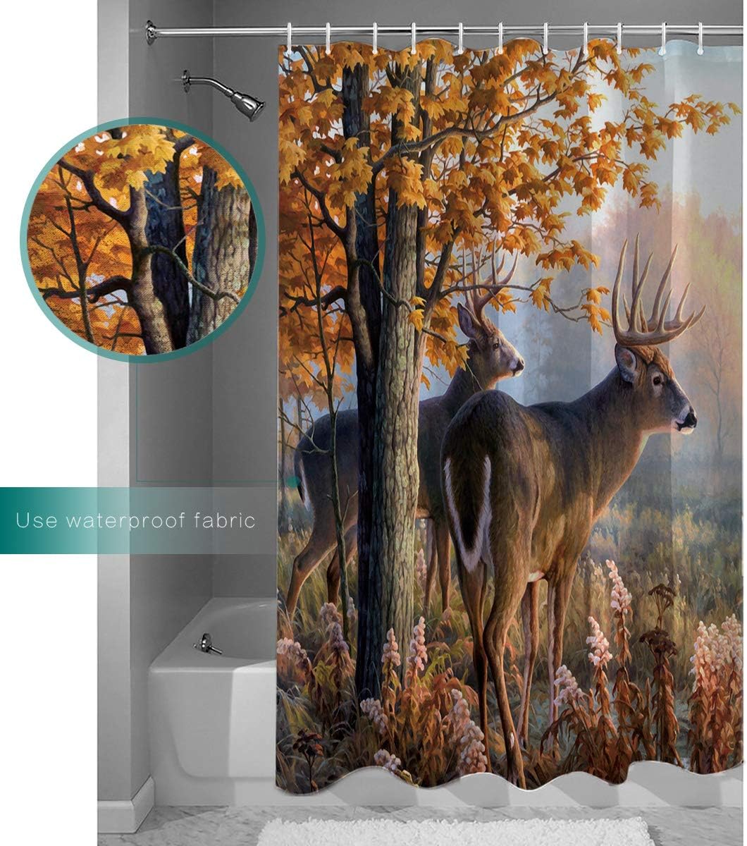 Autumn Wildlife Animal Deers Hunting Season Shower Curtain For Nature Lovers - Image 3