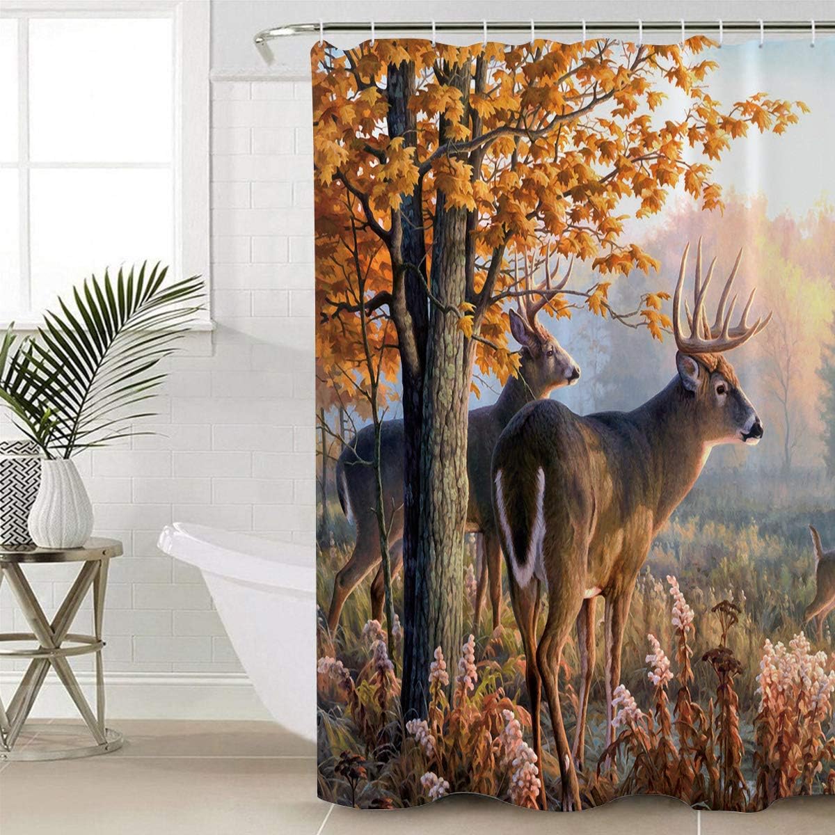 Autumn Wildlife Animal Deers Hunting Season Shower Curtain For Nature Lovers - Image 4
