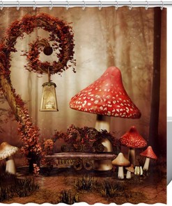 Autumnal Fairytale Scenery Mushroom Shower Curtain - The Perfect Addition to Your Bathroom 