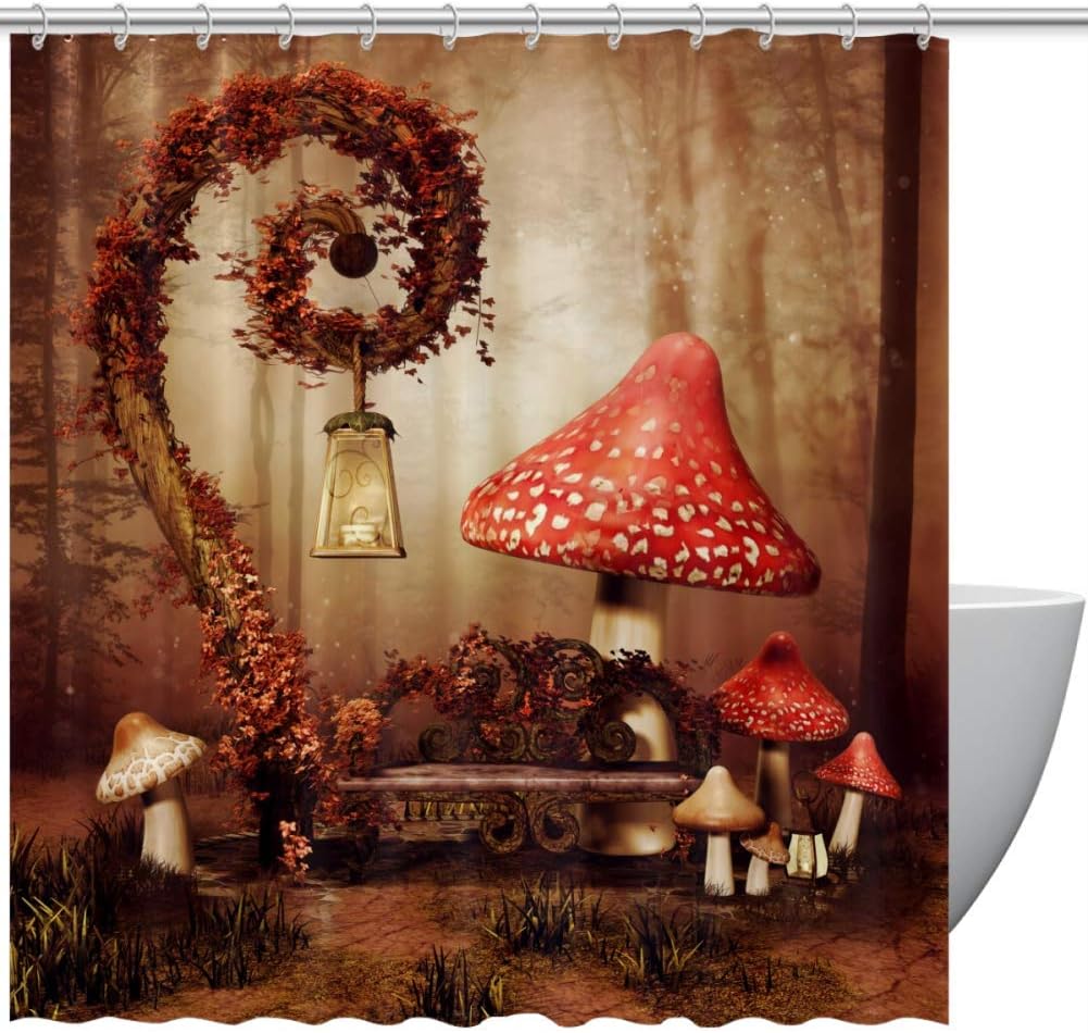 Autumnal Fairytale Scenery Mushroom Shower Curtain - The Perfect Addition to Your Bathroom