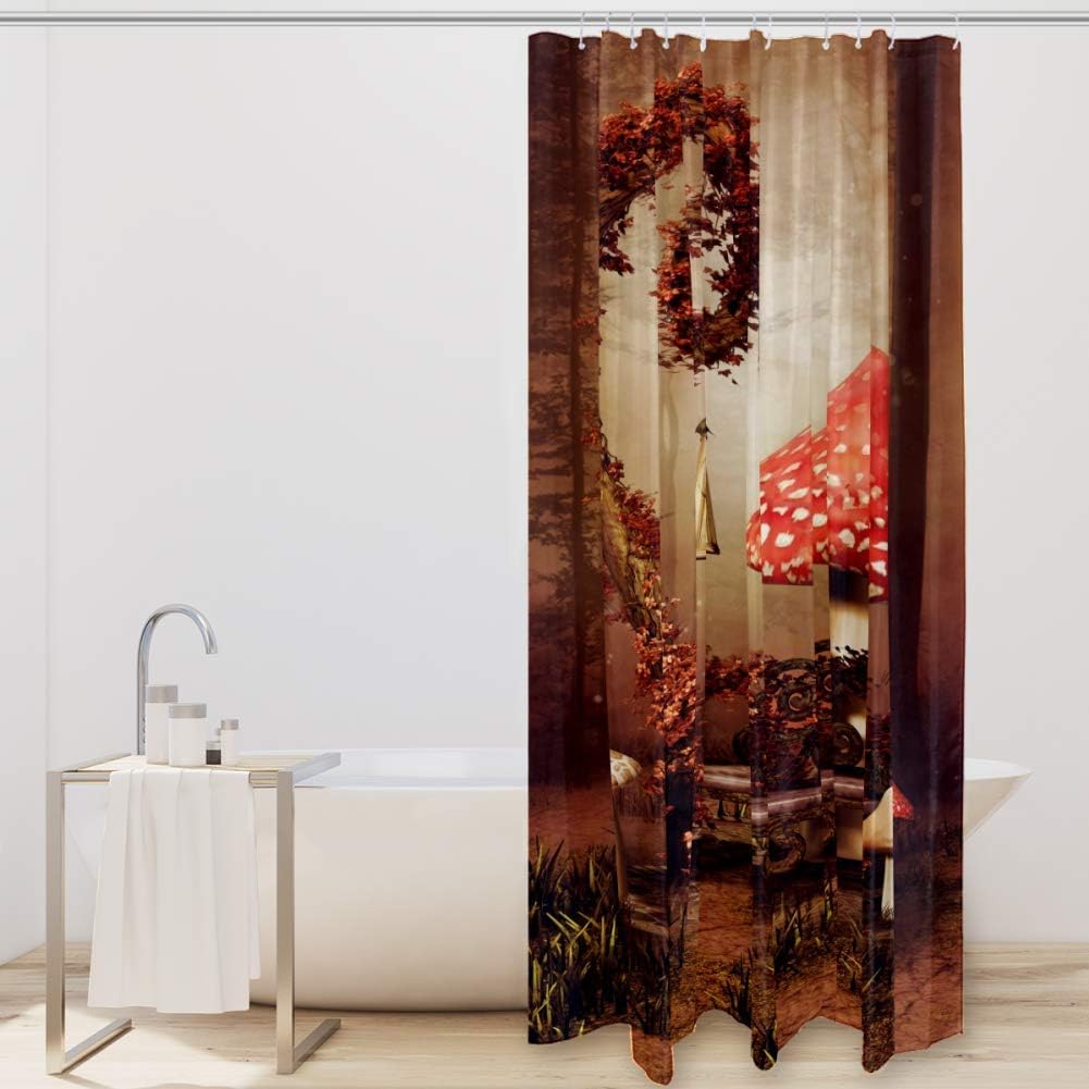 Autumnal Fairytale Scenery Mushroom Shower Curtain - The Perfect Addition to Your Bathroom
