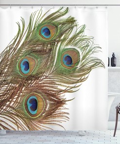 Awakening Peacock Feather Shower Curtain, Macro Tail Feather Like Third Eye Print, Cloth Fabric Bathroom Decor