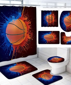 Awesome Basketball Sports Theme Splash Art Waterproof Fabric Shower Curtain for Boys and Men