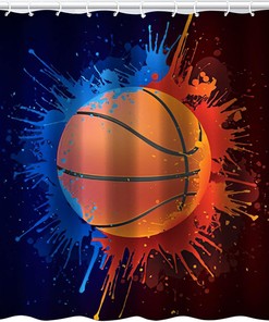 Awesome Basketball Sports Theme Splash Art Waterproof Fabric Shower Curtain for Boys and Men