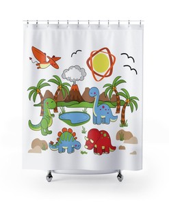 Awesome Dinosaur Shower Curtain For Boys' Room Decor With A Fun And Cool Design That Features Multiple Dinosaurs