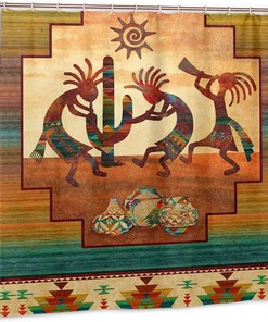 Aztec Ancient Ethnic Tribal Retro Waterproof Fabric Kokopelli Shower Curtain for Unique Bathroom Decor