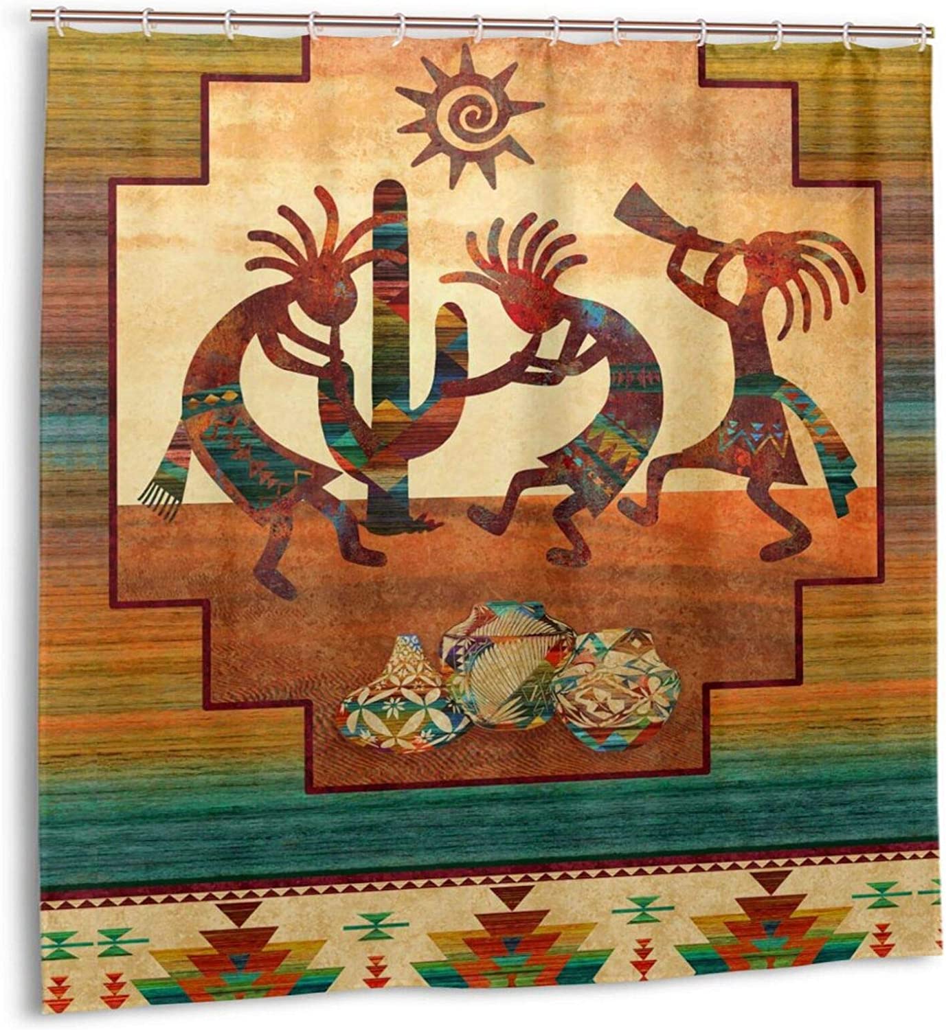 Aztec Ancient Ethnic Tribal Retro Waterproof Fabric Kokopelli Shower Curtain for Unique Bathroom Decor