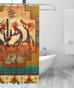 Aztec Ancient Ethnic Tribal Retro Waterproof Fabric Kokopelli Shower Curtain for Unique Bathroom Decor
