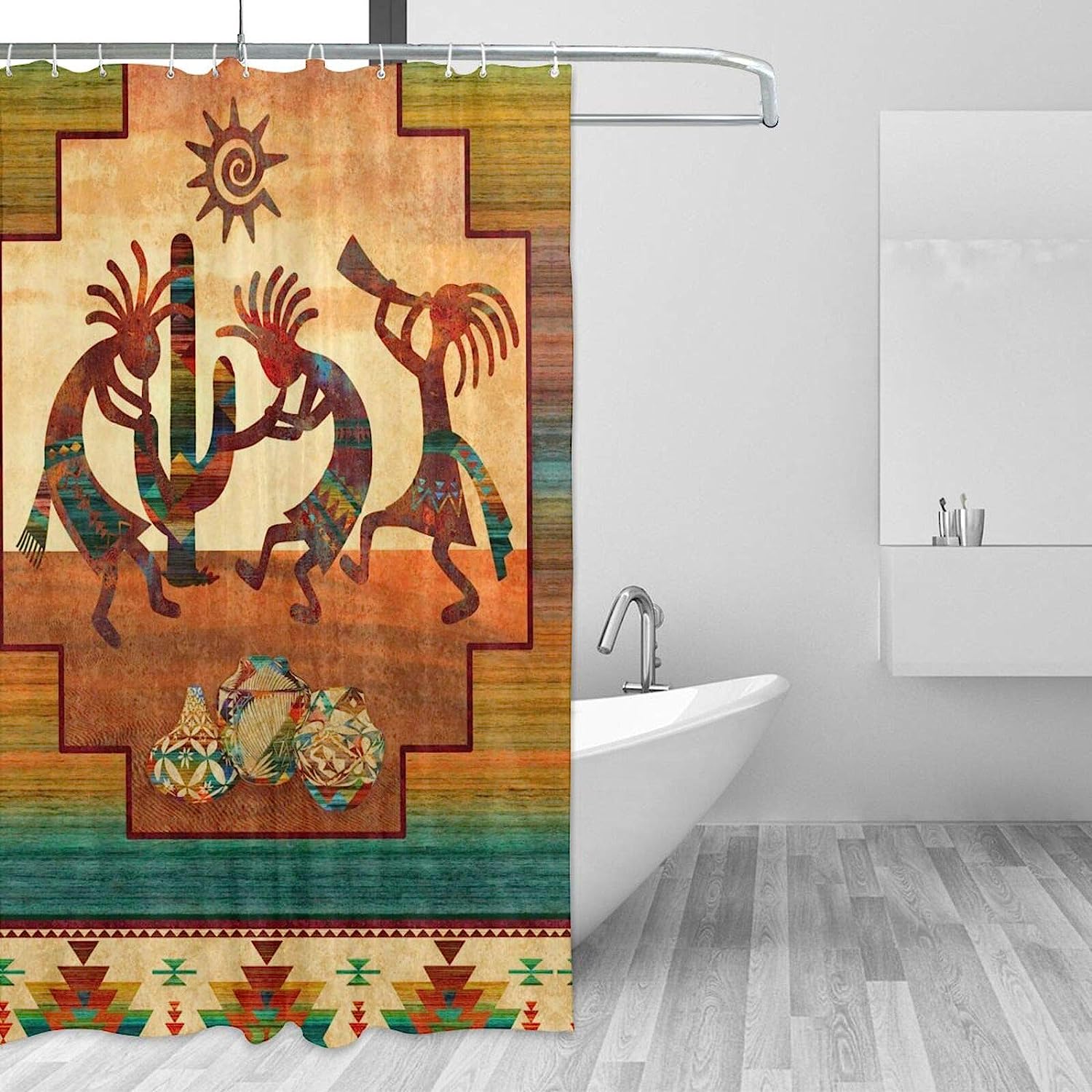 Aztec Ancient Ethnic Tribal Retro Waterproof Fabric Kokopelli Shower Curtain for Unique Bathroom Decor