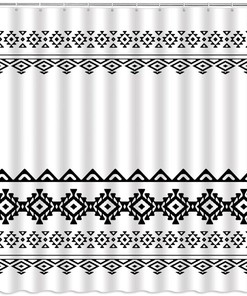 Aztec Black White Geometric Fabric Shower Curtain