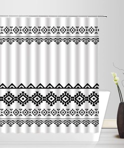 Aztec Black White Geometric Fabric Shower Curtain