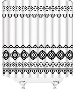 Aztec Black White Geometric Fabric Shower Curtain