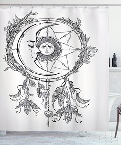 Aztec Geometric Design Tribal Shower Curtain with Dreamy Moon Print