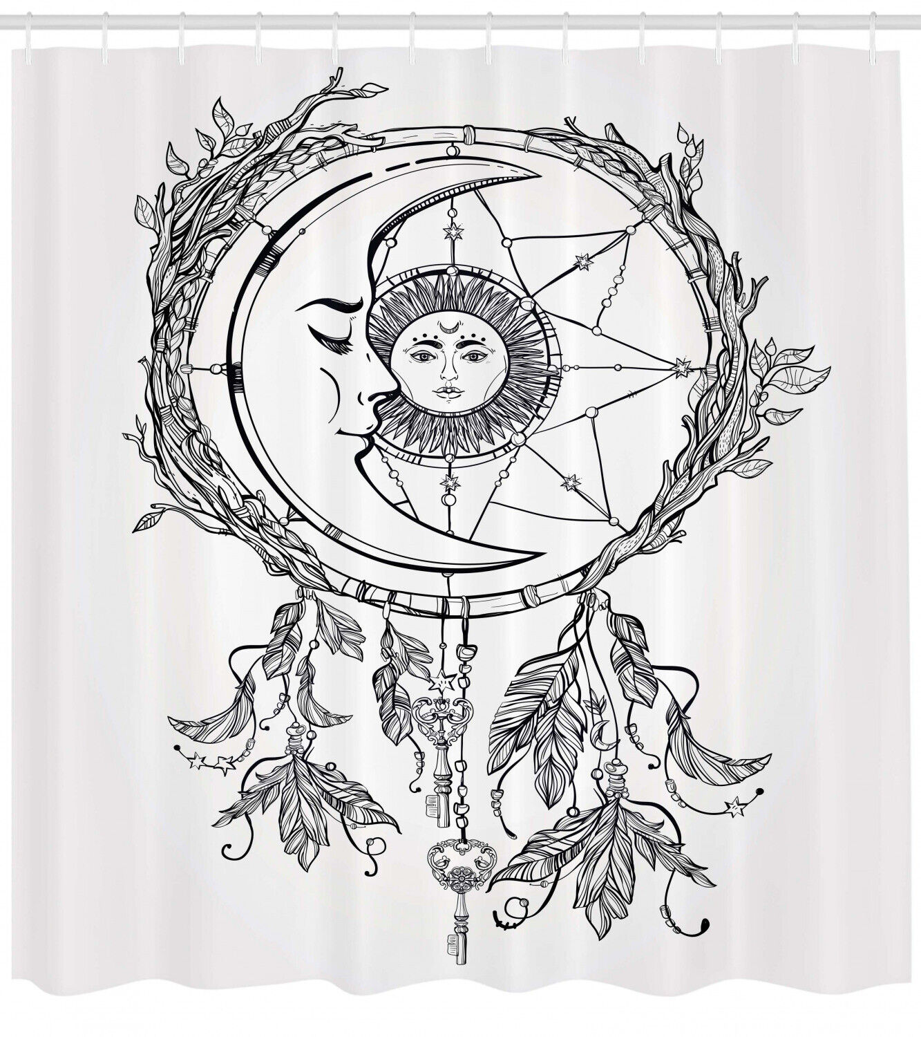 Aztec Geometric Design Tribal Shower Curtain with Dreamy Moon Print