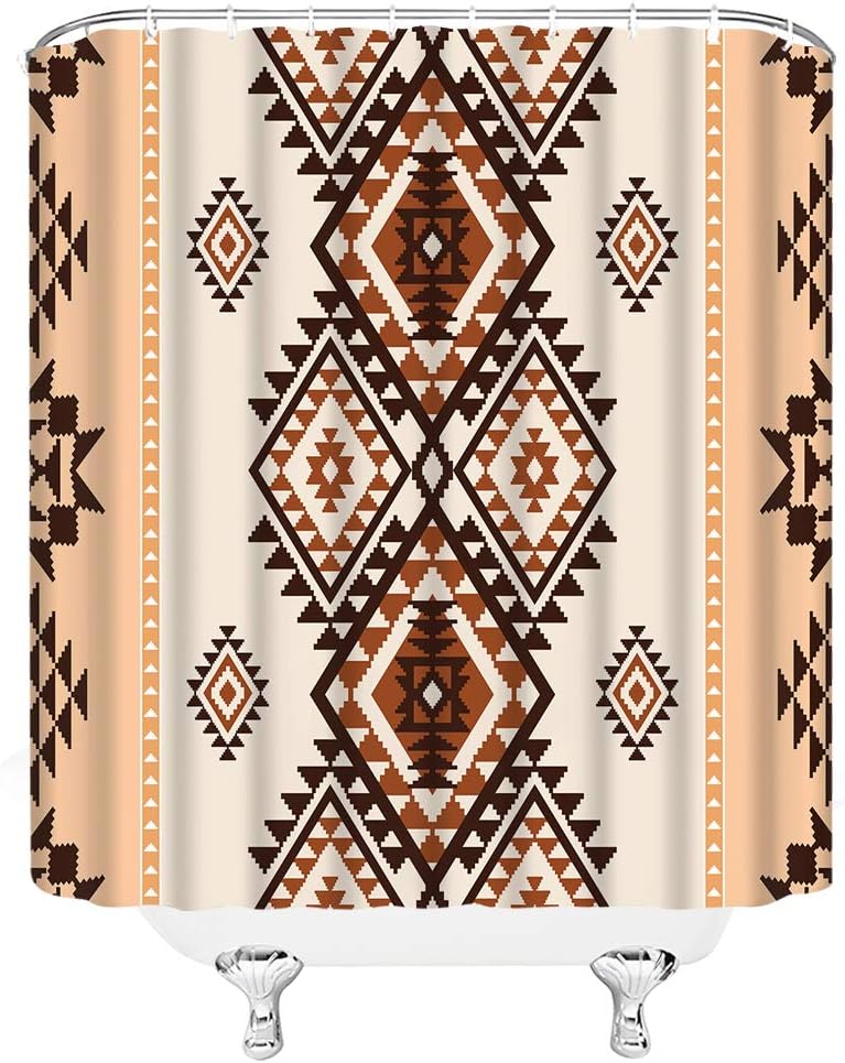 Aztec Print Southwestern Native American Ethnic Navajo Abstract Geometric Tribal Vintage Shower Curtain - Image 2