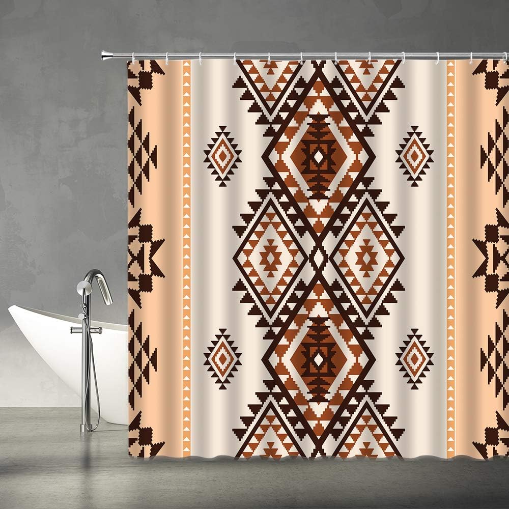 Aztec Print Southwestern Native American Ethnic Navajo Abstract Geometric Tribal Vintage Shower Curtain - Image 3