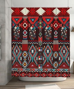 Aztec Shower Curtain Geometric Ethnic Pattern, Navajo Mexican Motif Bathtub Decorative Fabric Waterproof Curtain