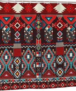 Aztec Shower Curtain Geometric Ethnic Pattern, Navajo Mexican Motif Bathtub Decorative Fabric Waterproof Curtain