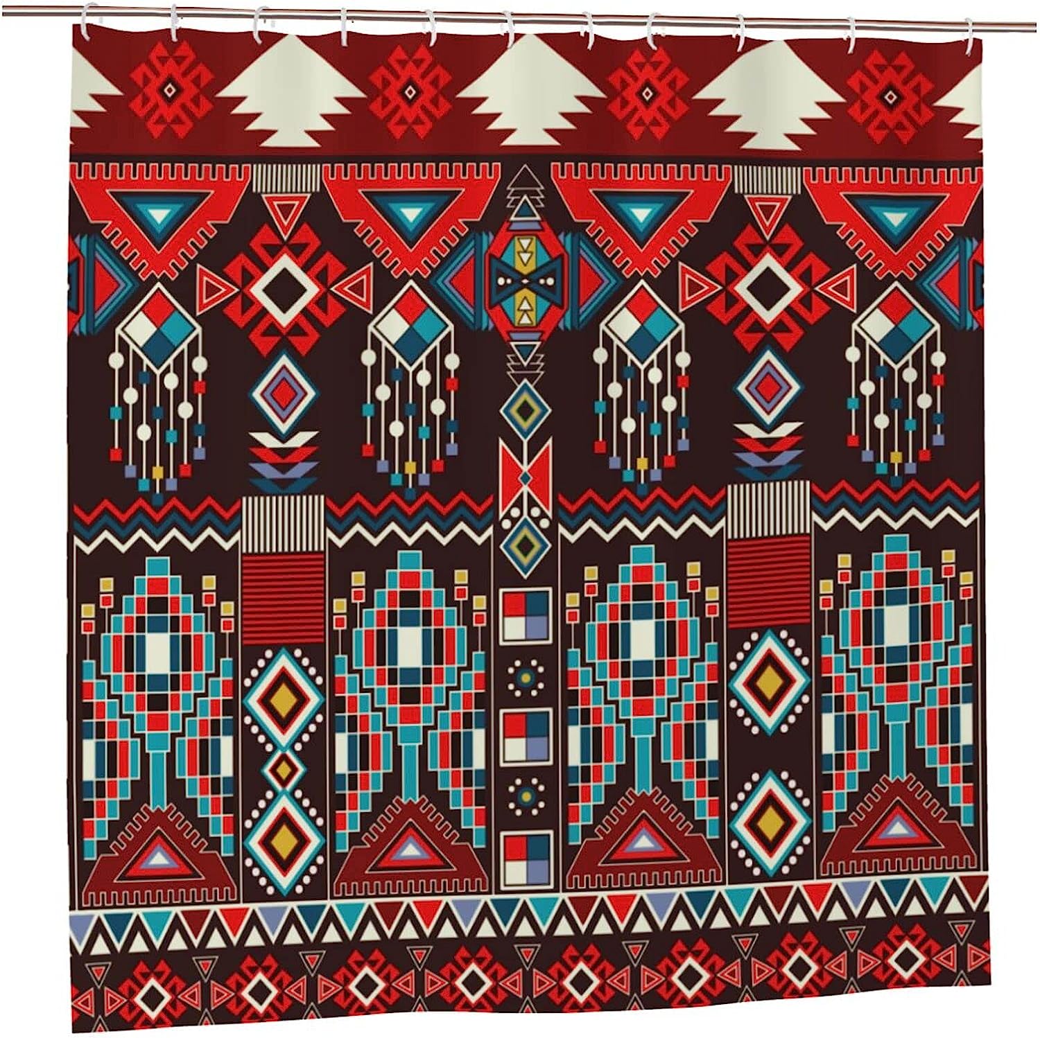 Aztec Shower Curtain Geometric Ethnic Pattern, Navajo Mexican Motif Bathtub Decorative Fabric Waterproof Curtain