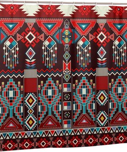 Aztec Shower Curtain Geometric Ethnic Pattern, Navajo Mexican Motif Bathtub Decorative Fabric Waterproof Curtain