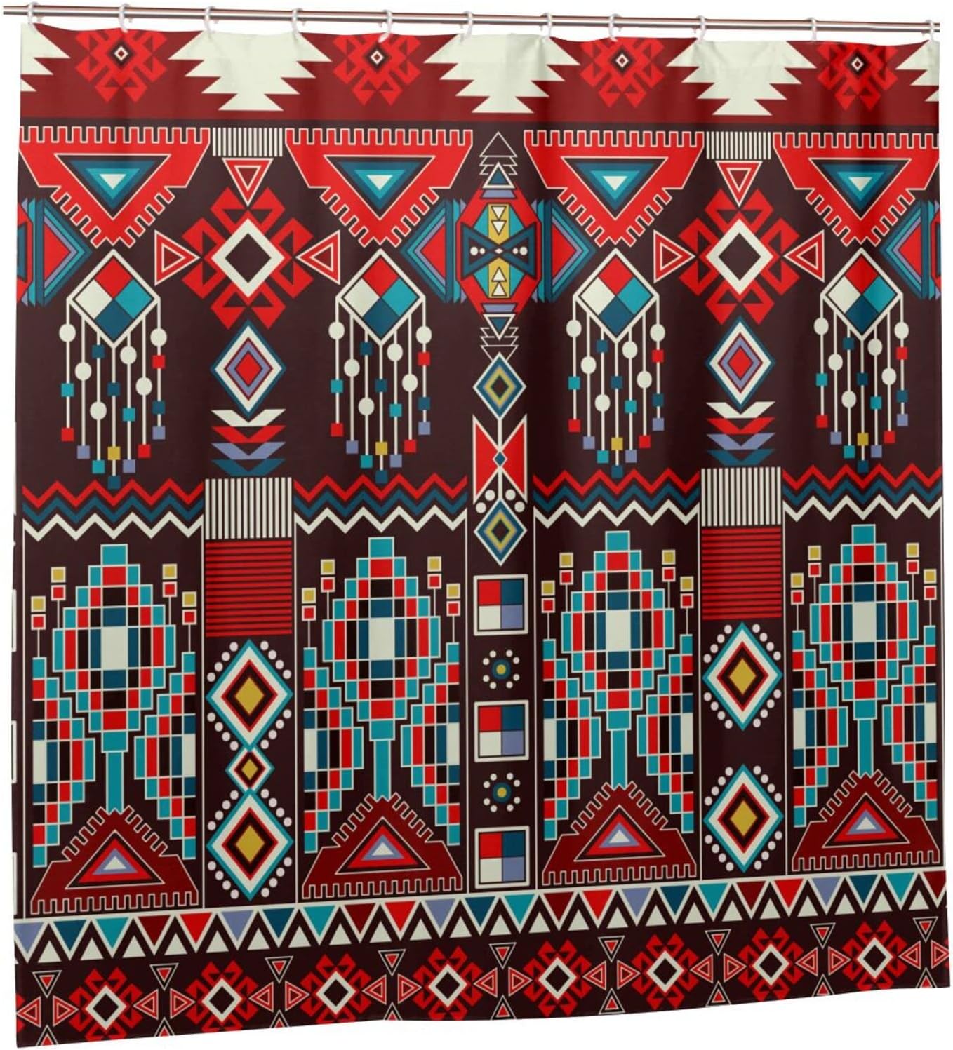 Aztec Shower Curtain Geometric Ethnic Pattern, Navajo Mexican Motif Bathtub Decorative Fabric Waterproof Curtain