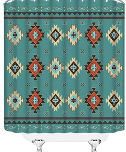Aztec Shower Curtain Southwestern Navajo Native American Tribal Ethnic Geometric Vintage Decor 