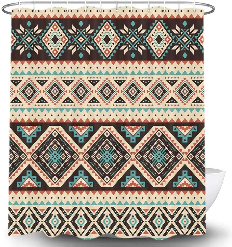 Aztec Shower Curtain, Southwestern Tribal Western Boho Vintage Bathroom Accessory