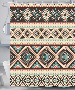 Aztec Shower Curtain, Southwestern Tribal Western Boho Vintage Bathroom Accessory